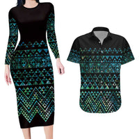 Maori Niho Taniwha Te Wheiao Couples Matching Long Sleeve Bodycon Dress and Hawaiian Shirt Paua Shell - Polynesian Pride