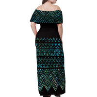 Maori Niho Taniwha Te Wheiao Off Shoulder Maxi Dress Paua Shell - Polynesian Pride
