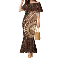 Papua New Guinea Oro Tapa Motif Family Matching Mermaid Dress and Hawaiian Shirt Classic LT7 Mom's Dress Brown - Polynesian Pride