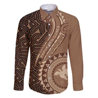 Papua New Guinea Oro Tapa Motif Family Matching Off The Shoulder Long Sleeve Dress and Hawaiian Shirt Classic LT7 Dad's Shirt - Long Sleeve Brown - Polynesian Pride