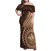 Papua New Guinea Oro Tapa Motif Family Matching Off Shoulder Maxi Dress and Hawaiian Shirt Classic LT7 Mom's Dress Brown - Polynesian Pride