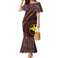 Papua New Guinea Oro Tapa Motif Family Matching Mermaid Dress and Hawaiian Shirt Special LT7 Mom's Dress Black - Polynesian Pride