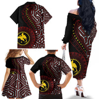 Papua New Guinea Oro Tapa Motif Family Matching Off The Shoulder Long Sleeve Dress and Hawaiian Shirt Special LT7 - Polynesian Pride