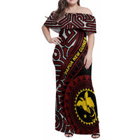 Papua New Guinea Oro Tapa Motif Family Matching Off Shoulder Maxi Dress and Hawaiian Shirt Special LT7 Mom's Dress Black - Polynesian Pride