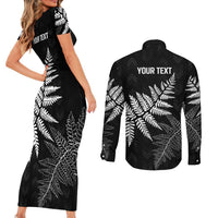 New Zealand Lawn Bowls Personalized Couples Matching Short Sleeve Bodycon Dress and Long Sleeve Button Shirt Wrap-Around Silver Fern - Polynesian Pride