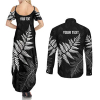 New Zealand Lawn Bowls Personalized Couples Matching Summer Maxi Dress and Long Sleeve Button Shirt Wrap-Around Silver Fern - Polynesian Pride