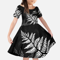 New Zealand Lawn Bowls Personalized Family Matching Long Sleeve Bodycon Dress and Hawaiian Shirt Wrap-Around Silver Fern LT7 Daughter's Dress Black - Polynesian Pride