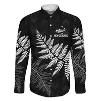 New Zealand Lawn Bowls Personalized Family Matching Long Sleeve Bodycon Dress and Hawaiian Shirt Wrap-Around Silver Fern LT7 Dad's Shirt - Long Sleeve Black - Polynesian Pride