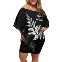 New Zealand Lawn Bowls Personalized Family Matching Off Shoulder Short Dress and Hawaiian Shirt Wrap-Around Silver Fern LT7 Mom's Dress Black - Polynesian Pride