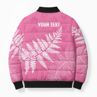 New Zealand Lawn Bowls Breast Cancer Personalized Bomber Puffer Jacket Wrap-Around Silver Fern - Polynesian Pride