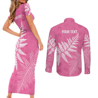 New Zealand Lawn Bowls Breast Cancer Personalized Couples Matching Short Sleeve Bodycon Dress and Long Sleeve Button Shirt Wrap-Around Silver Fern LT7 - Polynesian Pride