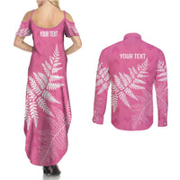 New Zealand Lawn Bowls Breast Cancer Personalized Couples Matching Summer Maxi Dress and Long Sleeve Button Shirt Wrap-Around Silver Fern - Polynesian Pride