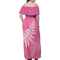 New Zealand Lawn Bowls Breast Cancer Personalized Family Matching Off Shoulder Maxi Dress and Hawaiian Shirt Wrap-Around Silver Fern - Polynesian Pride