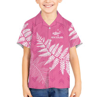 New Zealand Lawn Bowls Breast Cancer Personalized Family Matching Off Shoulder Maxi Dress and Hawaiian Shirt Wrap-Around Silver Fern LT7 Son's Shirt Pink - Polynesian Pride