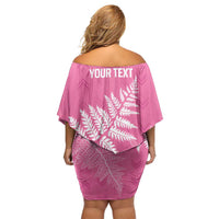 New Zealand Lawn Bowls Breast Cancer Personalized Family Matching Off Shoulder Short Dress and Hawaiian Shirt Wrap-Around Silver Fern LT7 - Polynesian Pride