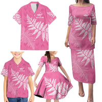 New Zealand Lawn Bowls Breast Cancer Personalized Family Matching Puletasi and Hawaiian Shirt Wrap-Around Silver Fern - Polynesian Pride