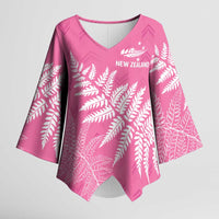 New Zealand Lawn Bowls Breast Cancer Personalized Kimono Sleeve Blouse Wrap-Around Silver Fern - Polynesian Pride