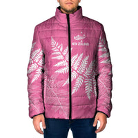 New Zealand Lawn Bowls Breast Cancer Personalized Padded Jacket Wrap-Around Silver Fern - Polynesian Pride