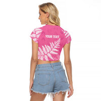 New Zealand Lawn Bowls Breast Cancer Personalized Raglan Cropped T Shirt Wrap-Around Silver Fern - Polynesian Pride