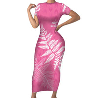 New Zealand Lawn Bowls Breast Cancer Personalized Short Sleeve Bodycon Dress Wrap-Around Silver Fern - Polynesian Pride