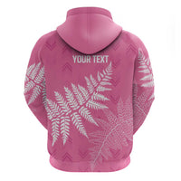 New Zealand Lawn Bowls Breast Cancer Personalized Zip Hoodie Wrap-Around Silver Fern - Polynesian Pride
