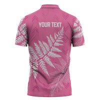 New Zealand Lawn Bowls Breast Cancer Personalized Zipper Polo Shirt Wrap-Around Silver Fern - Polynesian Pride