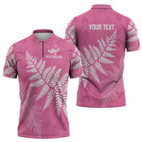 New Zealand Lawn Bowls Breast Cancer Personalized Zipper Polo Shirt Wrap-Around Silver Fern - Polynesian Pride