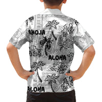 Aloha Vintage Quilt Family Matching Off Shoulder Long Sleeve Dress and Hawaiian Shirt Hawaiian Seamless - White LT7 - Polynesian Pride