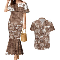 Aloha Vintage Quilt Couples Matching Mermaid Dress and Hawaiian Shirt Hawaiian Seamless - Brown LT7 Brown - Polynesian Pride