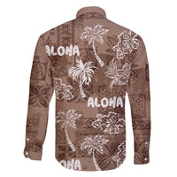 Aloha Vintage Quilt Family Matching Long Sleeve Bodycon Dress and Hawaiian Shirt Hawaiian Seamless - Brown LT7 - Polynesian Pride