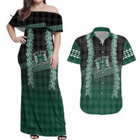Rainbow Warriors Hawaii Palaka Couples Matching Off Shoulder Maxi Dress and Hawaiian Shirt Maile Lei - Polynesian Pride