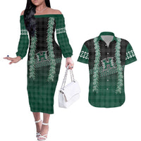 Rainbow Warriors Hawaii Palaka Couples Matching Off The Shoulder Long Sleeve Dress and Hawaiian Shirt Maile Lei - Polynesian Pride