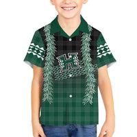 Rainbow Warriors Hawaii Palaka Family Matching Off The Shoulder Long Sleeve Dress and Hawaiian Shirt Maile Lei LT7 Son's Shirt Dark Green - Polynesian Pride