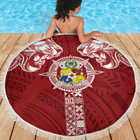 Tonga Independence Day Beach Blanket Tongatapu Lion Ngatu Motifs