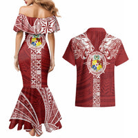 Tonga Independence Day Couples Matching Mermaid Dress and Hawaiian Shirt Tongatapu Lion Ngatu Motifs LT7 - Polynesian Pride
