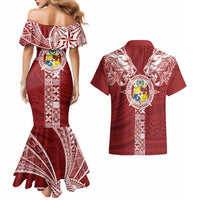 Tonga Independence Day Couples Matching Mermaid Dress and Hawaiian Shirt Tongatapu Lion Ngatu Motifs LT7 - Polynesian Pride