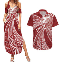 Tonga Independence Day Couples Matching Summer Maxi Dress and Hawaiian Shirt Tongatapu Lion Ngatu Motifs LT7 Red - Polynesian Pride