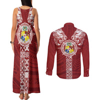 Tonga Independence Day Couples Matching Tank Maxi Dress and Long Sleeve Button Shirt Tongatapu Lion Ngatu Motifs