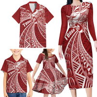 Tonga Independence Day Family Matching Long Sleeve Bodycon Dress and Hawaiian Shirt Tongatapu Lion Ngatu Motifs LT7 - Polynesian Pride