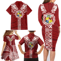 Tonga Independence Day Family Matching Long Sleeve Bodycon Dress and Hawaiian Shirt Tongatapu Lion Ngatu Motifs LT7 - Polynesian Pride