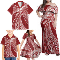 Tonga Independence Day Family Matching Off Shoulder Maxi Dress and Hawaiian Shirt Tongatapu Lion Ngatu Motifs LT7 - Polynesian Pride