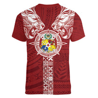Tonga Independence Day Women V-Neck T-Shirt Tongatapu Lion Ngatu Motifs