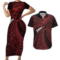 Tonga Independence Day Couples Matching Short Sleeve Bodycon Dress and Hawaiian Shirt Tongatapu Lion Ngatu Motifs Black Ver. LT7 Black - Polynesian Pride
