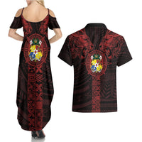 Tonga Independence Day Couples Matching Summer Maxi Dress and Hawaiian Shirt Tongatapu Lion Ngatu Motifs Black Ver. LT7 - Polynesian Pride