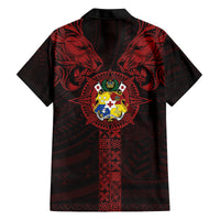 Tonga Independence Day Family Matching Off The Shoulder Long Sleeve Dress and Hawaiian Shirt Tongatapu Lion Ngatu Motifs Black Ver. LT7 - Polynesian Pride