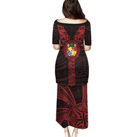 Tonga Independence Day Family Matching Puletasi and Hawaiian Shirt Tongatapu Lion Ngatu Motifs Black Ver.