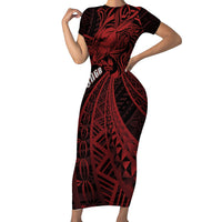Tonga Independence Day Family Matching Short Sleeve Bodycon Dress and Hawaiian Shirt Tongatapu Lion Ngatu Motifs Black Ver. LT7 Mom's Dress Black - Polynesian Pride