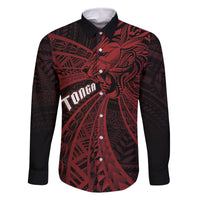 Tonga Independence Day Family Matching Tank Maxi Dress and Hawaiian Shirt Tongatapu Lion Ngatu Motifs Black Ver. LT7 Dad's Shirt - Long Sleeve Black - Polynesian Pride