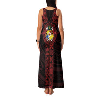Tonga Independence Day Family Matching Tank Maxi Dress and Hawaiian Shirt Tongatapu Lion Ngatu Motifs Black Ver. LT7 - Polynesian Pride