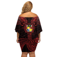 Tonga Independence Day Off Shoulder Short Dress Tongatapu Lion Ngatu Motifs Black Ver.